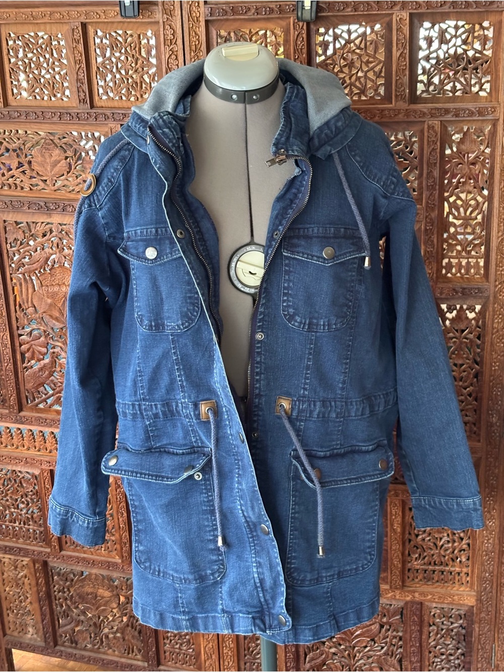 New Look Dark Blue Denim Hooded Jacket
